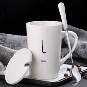 创意个性陶瓷马克杯带勺咖啡杯家用情侣盖喝水杯子男生办公室茶杯