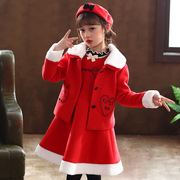 女童毛呢套装连衣裙秋冬款韩版时髦洋气儿童，三件套裙冬装
