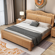 式主木床1.8米1.5m双人床，经济型简约现代家具，y实卧室储物