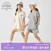 日本日本livheart儿童无袖带帽t恤套装女大童洋气夏装短裤两件套