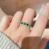 轻奢耐看款金色绿色撞色绿尖晶马眼排钻石戒指女925纯银手工镶嵌