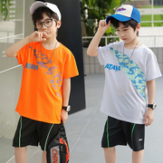 夏季男童运动套装儿童短袖短裤，两件套速干透气篮球服，足球服训练服