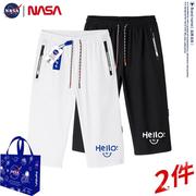 NASA联名男式七分裤夏季薄款速干直筒宽松阔腿裤潮牌ins休闲中裤