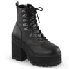 美国Demonia12.1cm黑色皮革短筒靴内侧拉链前系带防水台欧美女靴
