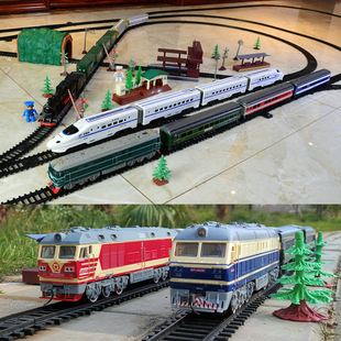 轨道东风高铁蒸汽绿皮儿童，电动真小火车模型，套装男女孩玩具