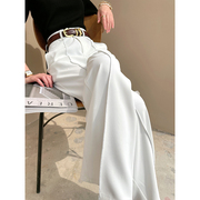 白色高腰西装阔腿裤女夏季薄款2024小个子直筒，垂感高级感裤子