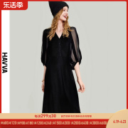 havva2024春季黑色丝绒连衣裙，女中长款设计感法式裙子q9524