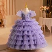 儿童礼服紫色女童走秀公主裙子生日宴会主持钢琴演出服花童蛋糕裙