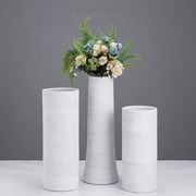 粗陶现代简约白色陶瓷花瓶花器客厅插花干花盆创意售楼处餐桌摆件