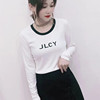韩版圆领长袖字母T恤女秋季新款纯色百搭打底衫修身弹力白色上衣