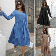 V领喇叭袖高腰连衣裙 V-neck flare sleeve high waist dress