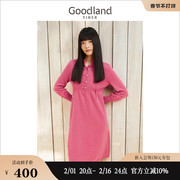 Goodland美地女装冬季新中式盘扣立领含绵羊毛连衣裙高级感