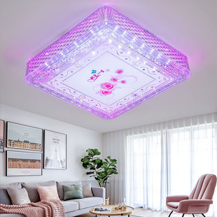 LED吸顶灯正方形客厅卧室灯简约现代粉色大气温馨 浪漫婚房亚克力