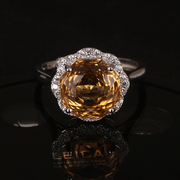 天然黄晶s925纯银镀白金戒指，女时尚气质彩宝黄水晶指环开口