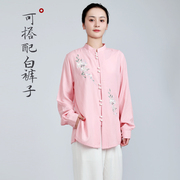 太极服女秋天高端飘逸亚麻，棉麻春夏太极拳练功服服装秋装