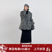 吴童童灰色中长款西装外套女冬季韩系时尚休闲气质高级感宽松上衣