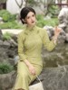 新中式旗袍绿色国风长袖改良版，连衣裙秋装冬季2023年轻款少女