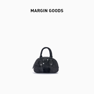 Margin Goods黑色拼接手提包女牛仔包原创小众设计师挎包保龄球包