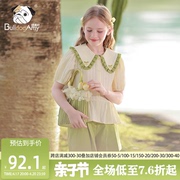 女童樱桃短袖开衫2024夏季儿童，木耳边衬衫，中大童荷叶下摆上衣