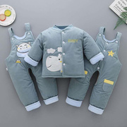 男宝宝棉衣套装加厚0-1-2岁秋冬季新生婴儿衣服，冬装三件套外出服
