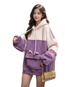 大码女装紫色连帽卫衣套装女冬季韩版宽松休闲运动短裤两件套