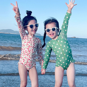 女童速干长袖泳衣夏季韩国童装小女孩宝宝洋气碎花连体游泳装