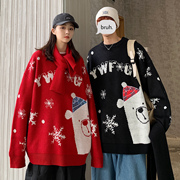 q3001情侣装冬装2022圣诞毛衣，男女学院风，卡通小熊提花p78
