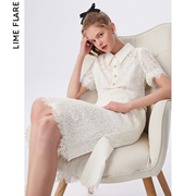 莱茵2023夏季高级感白色蕾丝裙气质修身连衣裙轻礼服商场同款