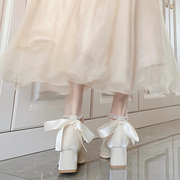 仙女风白色玛丽珍单鞋，女夏2023小众设计粗跟法式少女高跟凉鞋