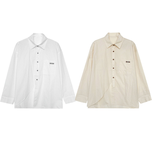 韩版白色简洁翻领通勤风衬衫单排扣长袖上衣时尚休闲洋气A》26