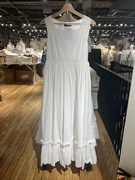 Brandy BM美式方领无袖白色连衣裙bm度假裙子荷叶边高腰长裙