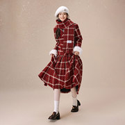 htcu苏珊法式复古新年小香风，外套短款女红色，秋冬呢子格纹套装裙