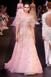 georges hobeika 露腰显瘦中袖遮手臂浅粉色红毯宴会晚礼服敬酒服