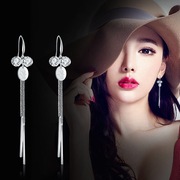 S925纯银长款流苏耳环女气质韩国甜美百搭水晶耳坠优雅个性耳线钉