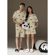 情侣睡衣夏季纯棉薄款短袖可爱卡通熊猫青少年男孩一男一女家居服