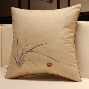 新中式棉麻抱枕客厅沙发，靠背垫中国风腰枕靠垫，不含芯大靠枕套定制