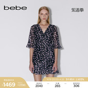 bebe春夏系列女士印花蕾丝荷叶边茶歇裙连衣裙250013