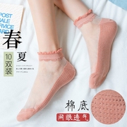 袜子女夏季薄款玻璃丝水晶袜蕾丝透明丝袜ins潮日系透气浅口短袜