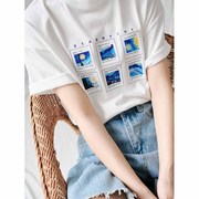 时游短袖t恤女2023夏季小清新印花街头潮流短袖女生上衣韩版
