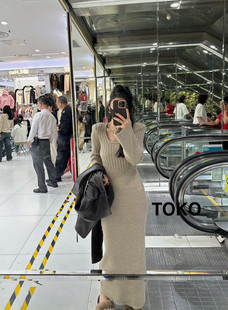 toko.z韩版2023冬季修身弹力舒适显瘦针织毛衣，中长款包臀连衣裙女