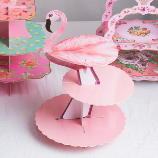 儿童生日派对用品一次性甜品台展示架蛋糕装饰摆件火烈鸟甜品托盘