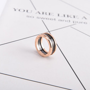 网红时尚玫瑰金钛钢(金钛钢)简约食指环戒指，男女情侣宽版黑色陶瓷对戒饰品
