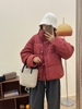 新年红牛角扣羽绒服女短款2023欧洲站冬季韩国立领面包服外套