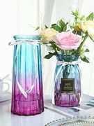 客厅北欧2透明家用水养玻璃件套百合插花富贵摆件花瓶竹