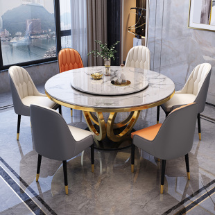 大理石餐桌家用高级感圆形桌子，高端旋转轻奢现代简约小户型饭桌