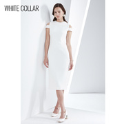 白领白色小圆领无袖，露肩带连衣裙gnbj17-320