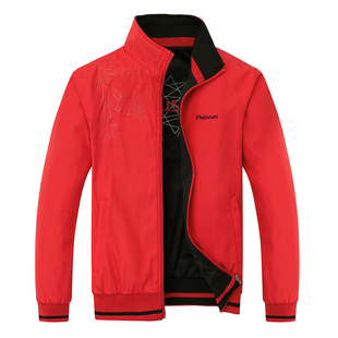 春季男装外套运动夹克休闲外衣薄款春秋红色单衣双面穿两面服