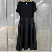 OSY-24X2007商场专卖2024夏时尚品质女装天丝拼接收腰黑色连衣裙