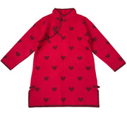 女童红色旗袍新年款，秋冬宝宝儿童装棉线，桃心毛衣裙子生日礼服双层