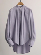 紫色高级感衬衫设计蝙蝠袖立领宽松衬衣女前短后长独特防晒服